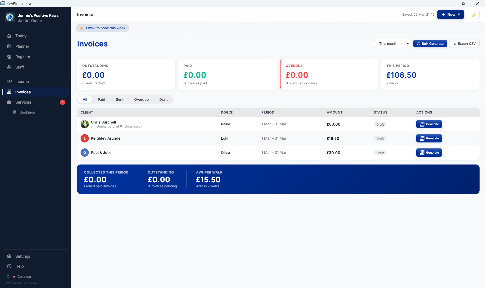 Pack Planner Pro invoices screen